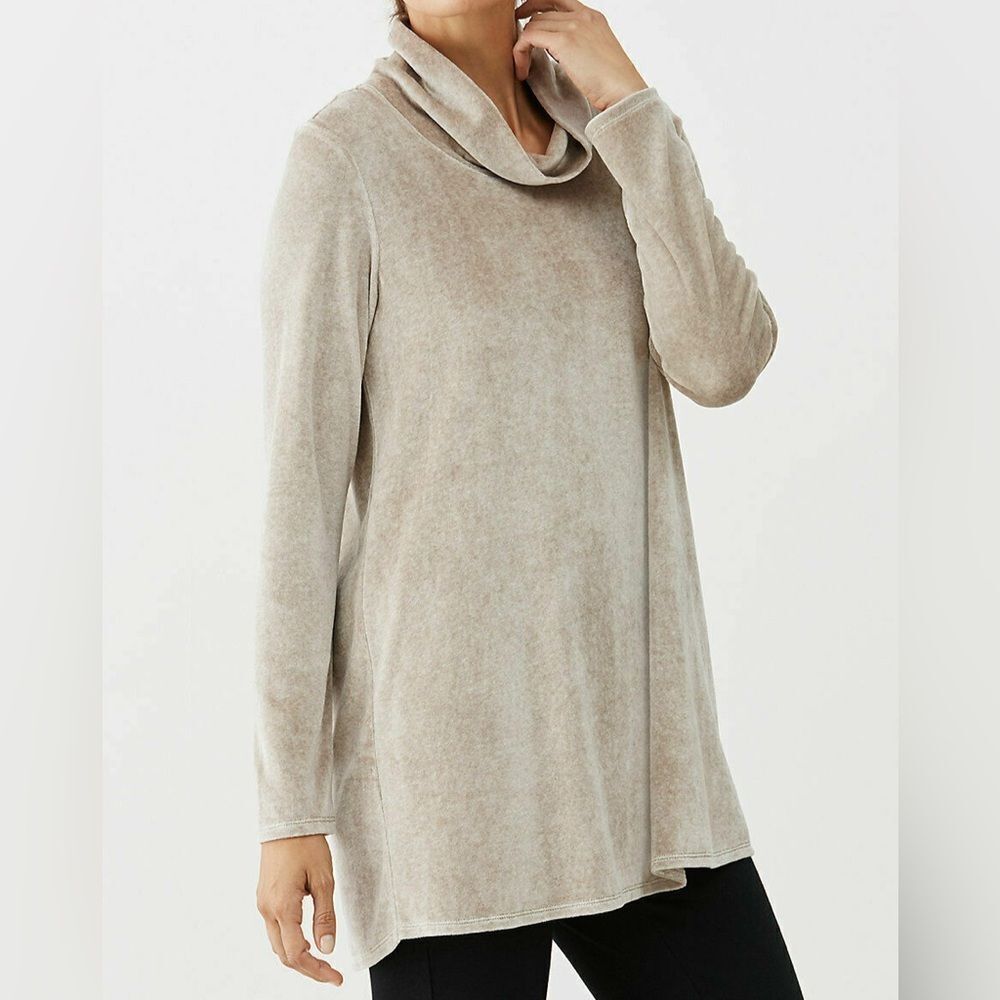 Jill Pure Jill Crushed Luxurious Jute Velour Cowl Neck Tunic Gold Tan